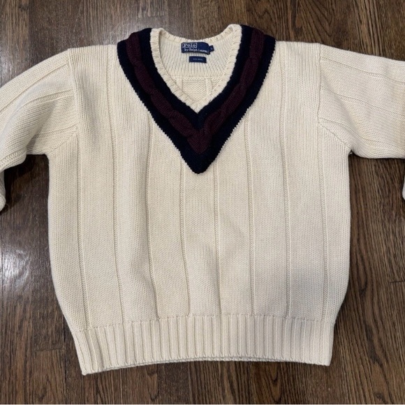Polo Ralph Lauren Large Cable Cricket Sweater Wimbledon RRL 90s Vintage